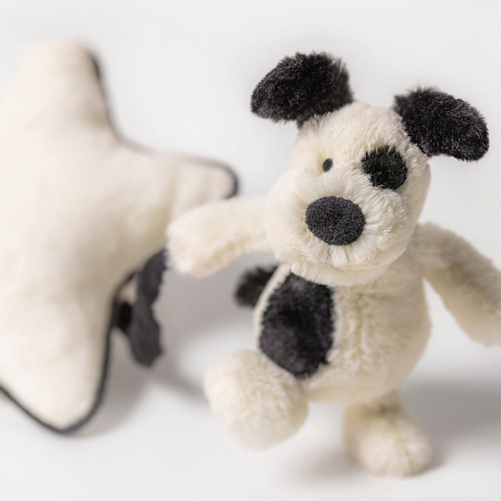 Jellycat Black & Cream Puppy Musical Pull